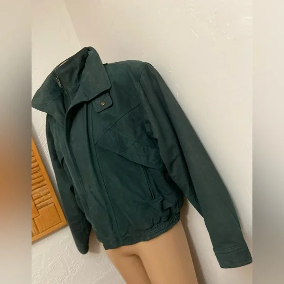 Fluid Internationale~Men’s~Vtg.~Dark Green~Genuine Leather~Bomber Jacket~Size XL - Picture 3 of 16